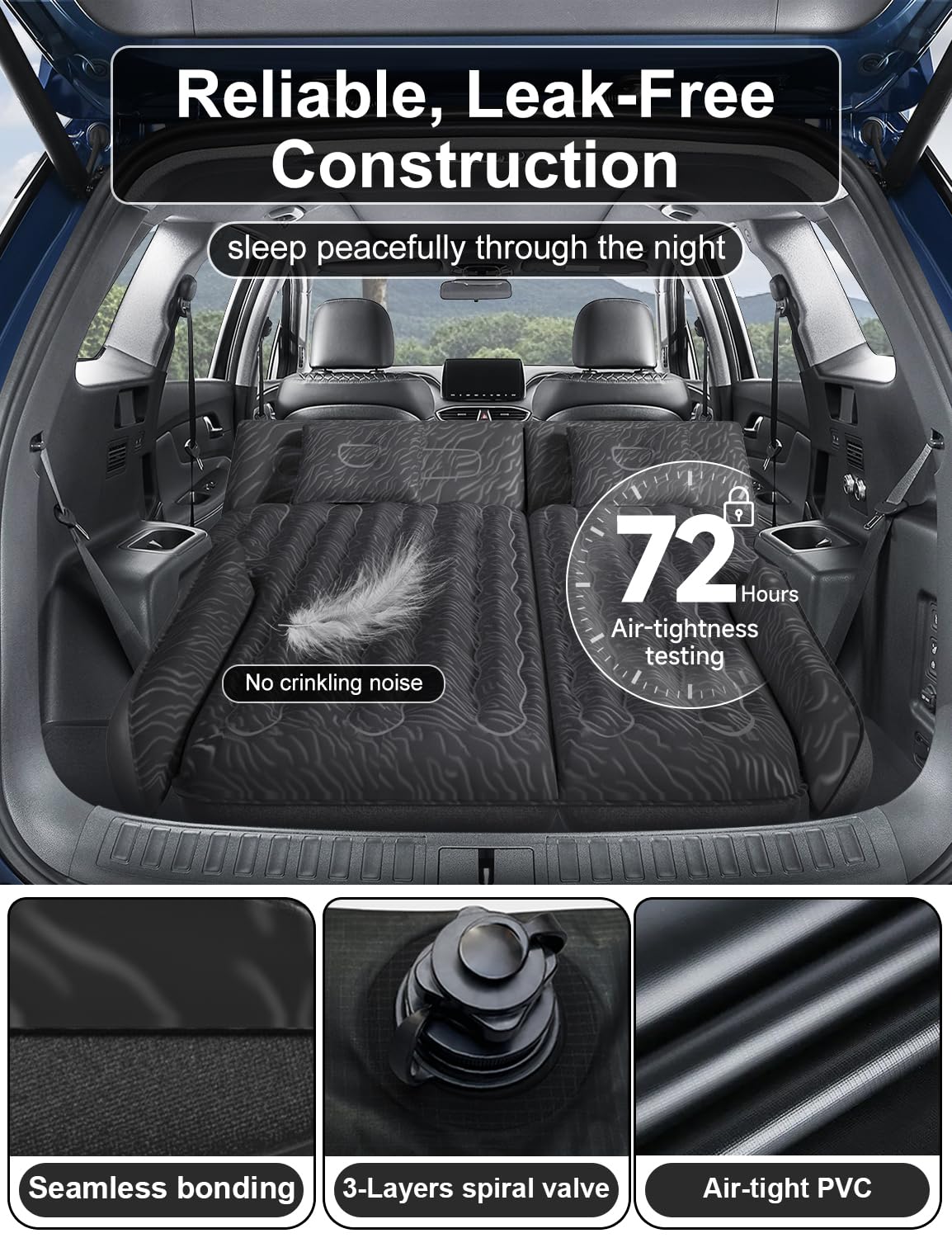 Umbrauto Car Air Mattress Backseat| Inflatable Truck Back Seat Camping Airbed for SUV Rear Seat, Blow Up Sleeping Travel Bed for Van Trunk with Pump & Pillows