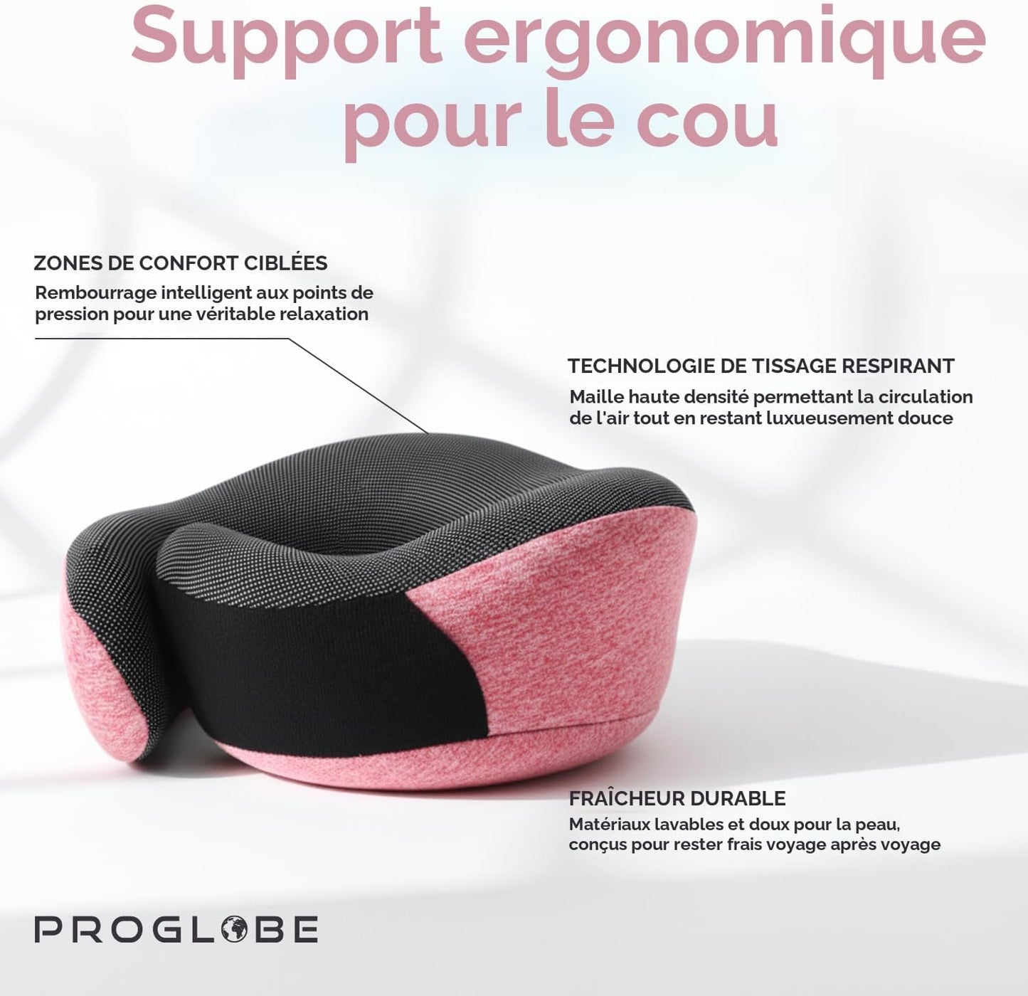 Proglobe Orthopädisches Nackenkissen Reise-Nackenkissen für Flugzeuge, Memory Foam Kit, aktualisiertes Ruhematerial, Flugreise-Set mit 3D-konturierter Augenmaske, Ohrstöpseln und luxuriösem Netzbeutel (Grau)