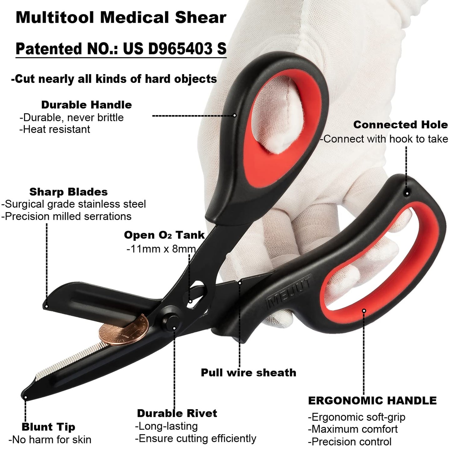 MEUUT 2 Pack Medical Scissors Trauma Shears for Left and Right Hand -Patented Bandage Scissors All Purpose with Non-Stick Blades, Surgical Grade Shears Stainless Steel EMT Scissors for Nurses EMT