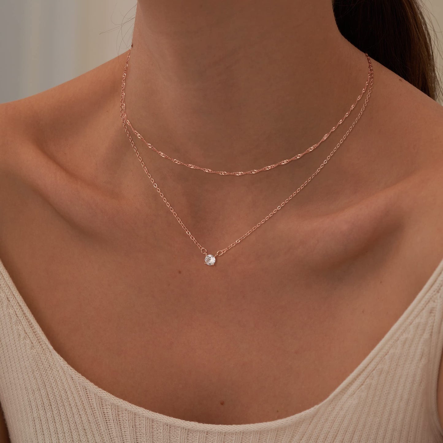 Tewiky Dainty 14k Gold Plated/Silver Cubic Zirconia Necklaces for Women, Simple CZ Jewelry Necklaces Trendy Gifts