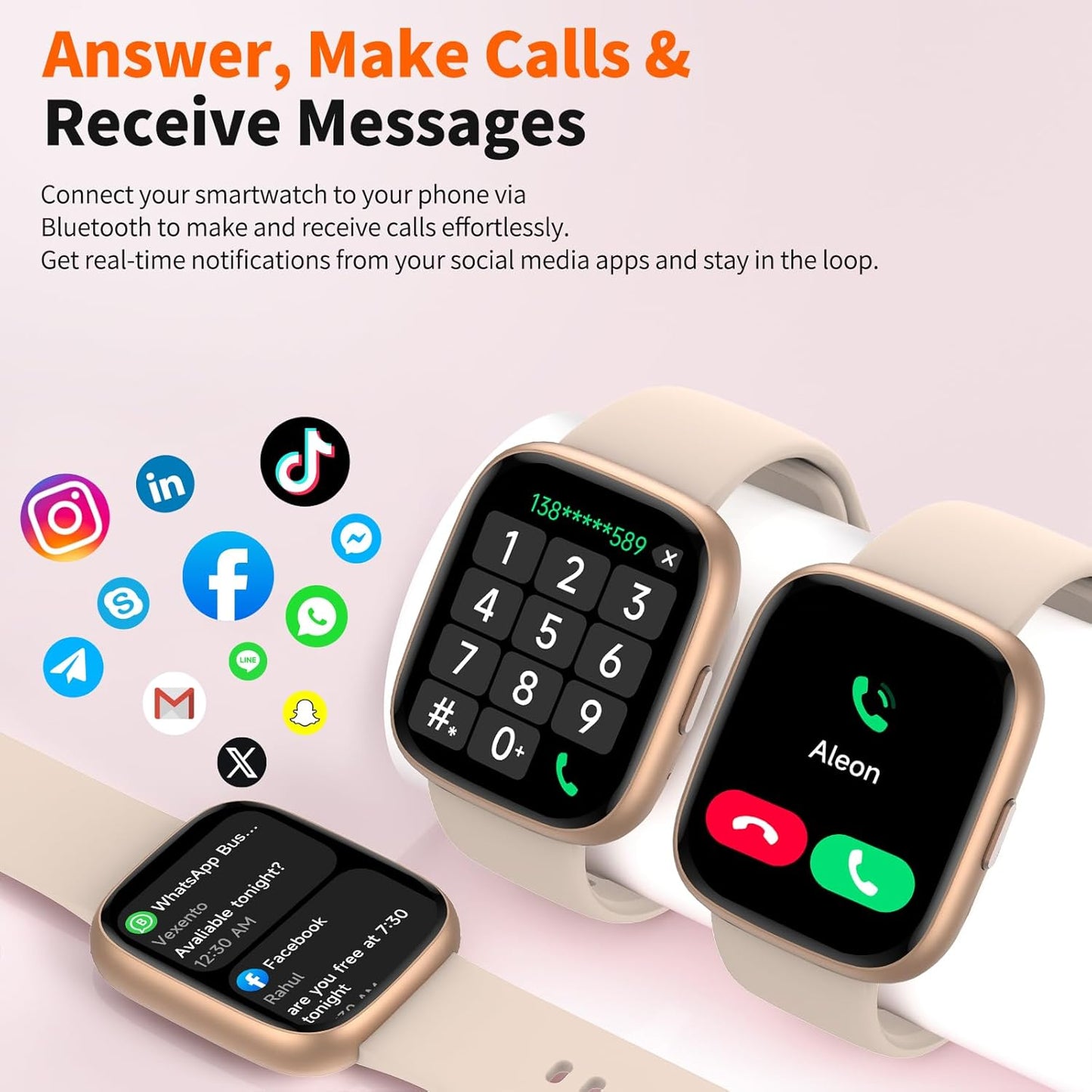 Smartwatch Damen Herren, 1.83" HD, Alexa Integriert, Bluetooth 5.3 Anrufe & Nachrichten, IP68 Wasserdicht, 100+ Sportmodi, Fitness Tracker/Herzfrequenz/SpO2/Schlafmonitor für Android iOS (Rosa)