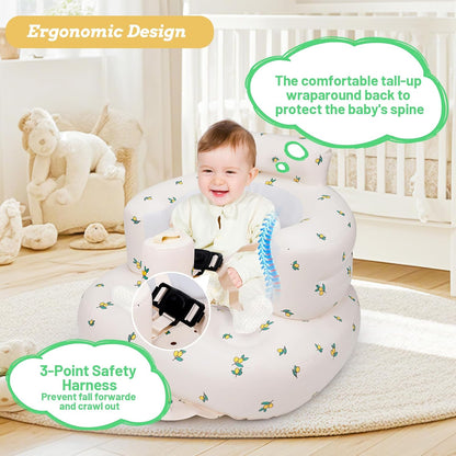 Aufblasbarer Babysitz, aufblasbarer Babystuhl für Babys ab 3 Monaten, aufblasbarer Sommerstuhl mit integrierter Luftpumpe, Baby-Bodensitz zum Sitzenlernen, Spielen, Campen, Orange