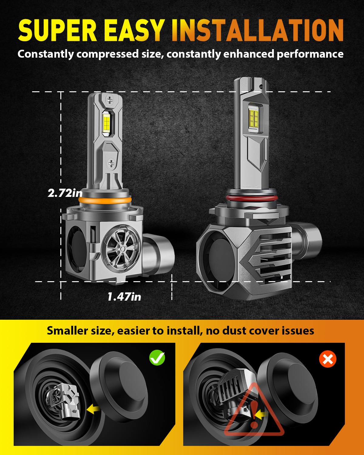 Termitor 2026 Upgraded H4/9003/HB2 Light Bulbs, 90,000LM 15X Super Bright Hi/Low Beam, 6500K Cool White H4 9003 Fog Lights, 1:1 Halogen Size Automotive Replacement IP68 Waterproof, Pack of 2