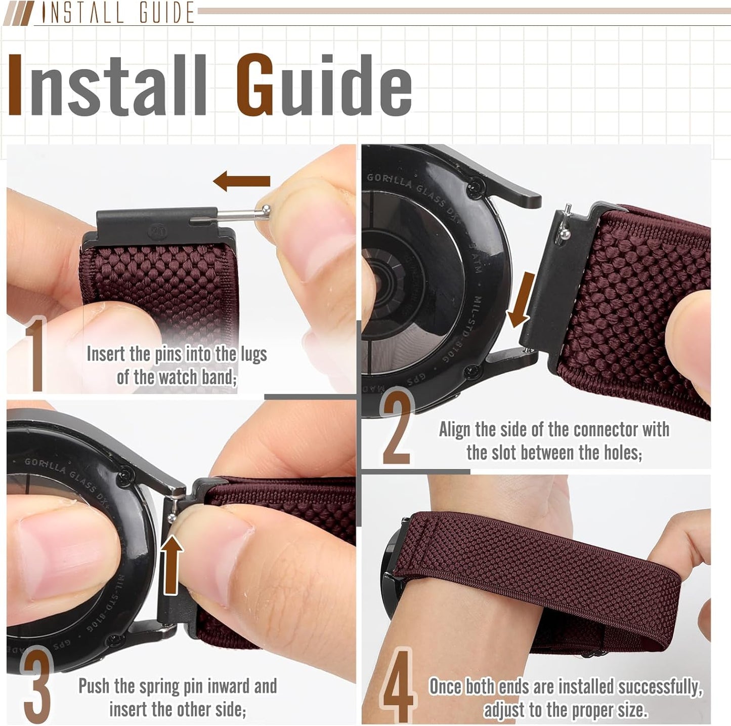 Runostrich Schnellverschluss-Nylon-Uhrenarmband - Breitenwahl - 18mm, 19mm, 20mm, 22mm, 24mm elastische Uhrenarmbänder verstellbares dehnbares Solo Loop Sport Nylon Ersatzarmband für Damen Herren, 3 Stück
