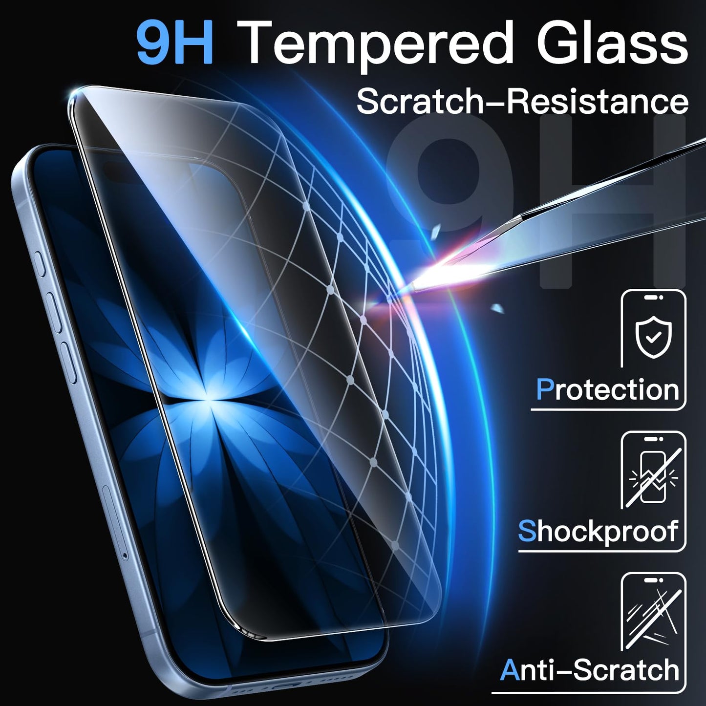 JETech Displayschutzfolie für iPhone 16 6,1 Zoll, gehärtetes Glas mit einfachem Installationstool, Case-Friendly, HD Klar, 3 Stück