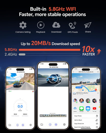Coolcrazy 4K Dash Cam Front and Rear, STARVIS Sensor, Free 128GB Card Included, 5GHz WiFi-up to 20MB/s, Dual Dash Camera for Cars, Built-in GPS, G-Sensor, WDR/HDR Super Night Vision, 24H Parking Mode