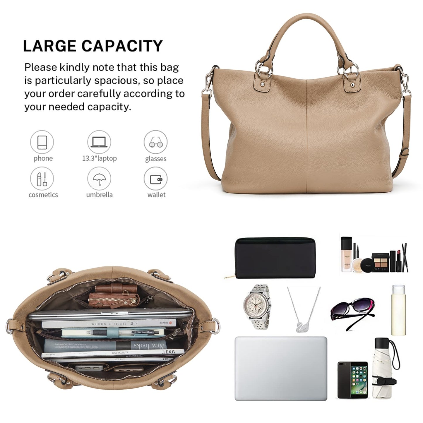 Kattee Damen Weiche Echtleder Tragetasche Schultertasche Handtasche