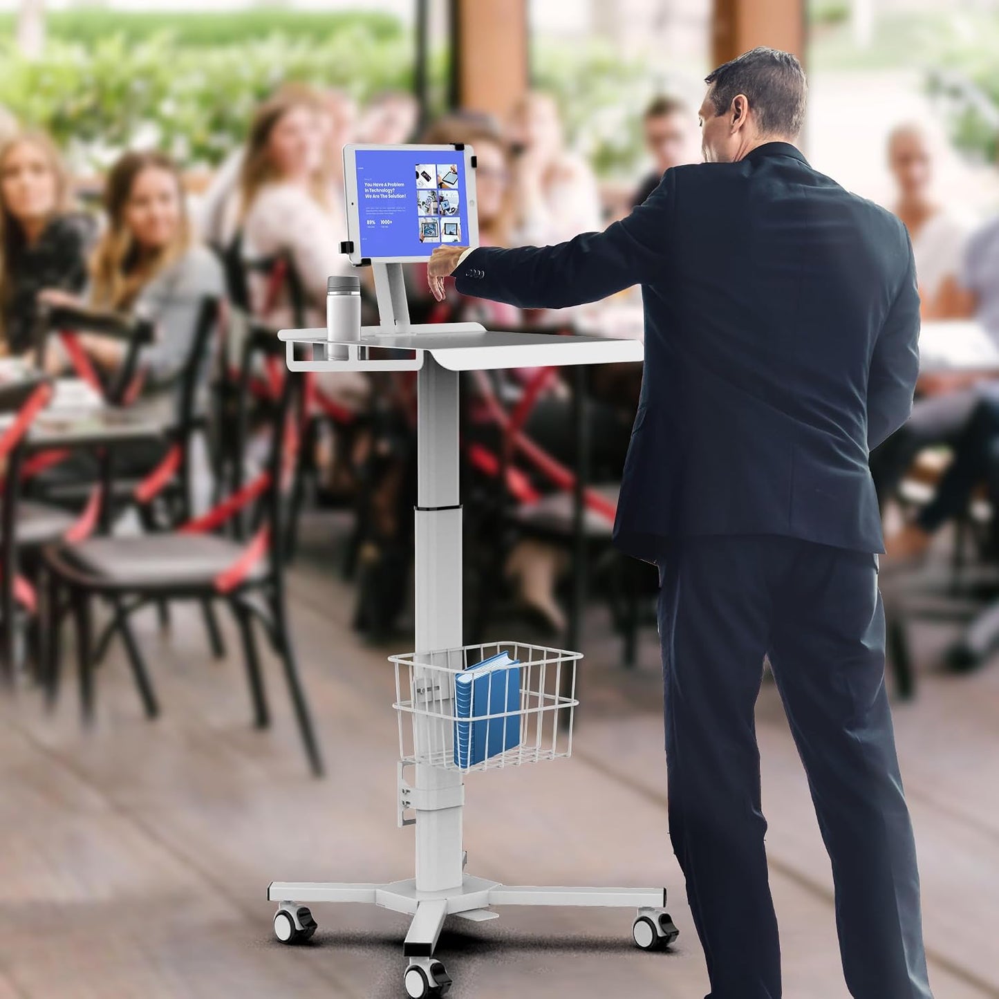 Mobile Medical Tablet Cart Compatible with 9.7-12.9” iPad, Rolling Medical Workstation, Mobile Tablet Workstation for Hospital, Clinic, Library, Restaurant, Rolling Floor Stand Cart