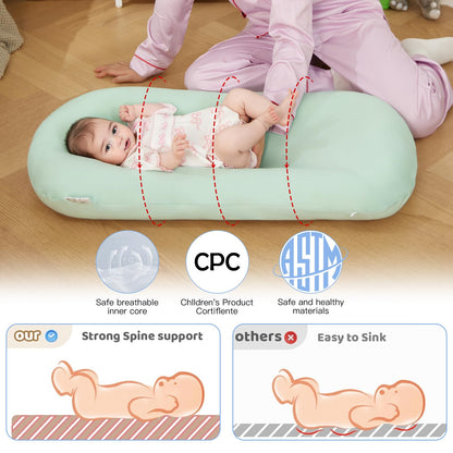 Lucakuins Baby Lounger, Bionic Design Baby Lounger for Newborn 0-24 Months, Soft Organic Cotton Breathable Lounger for Infants (Lovely Green)
