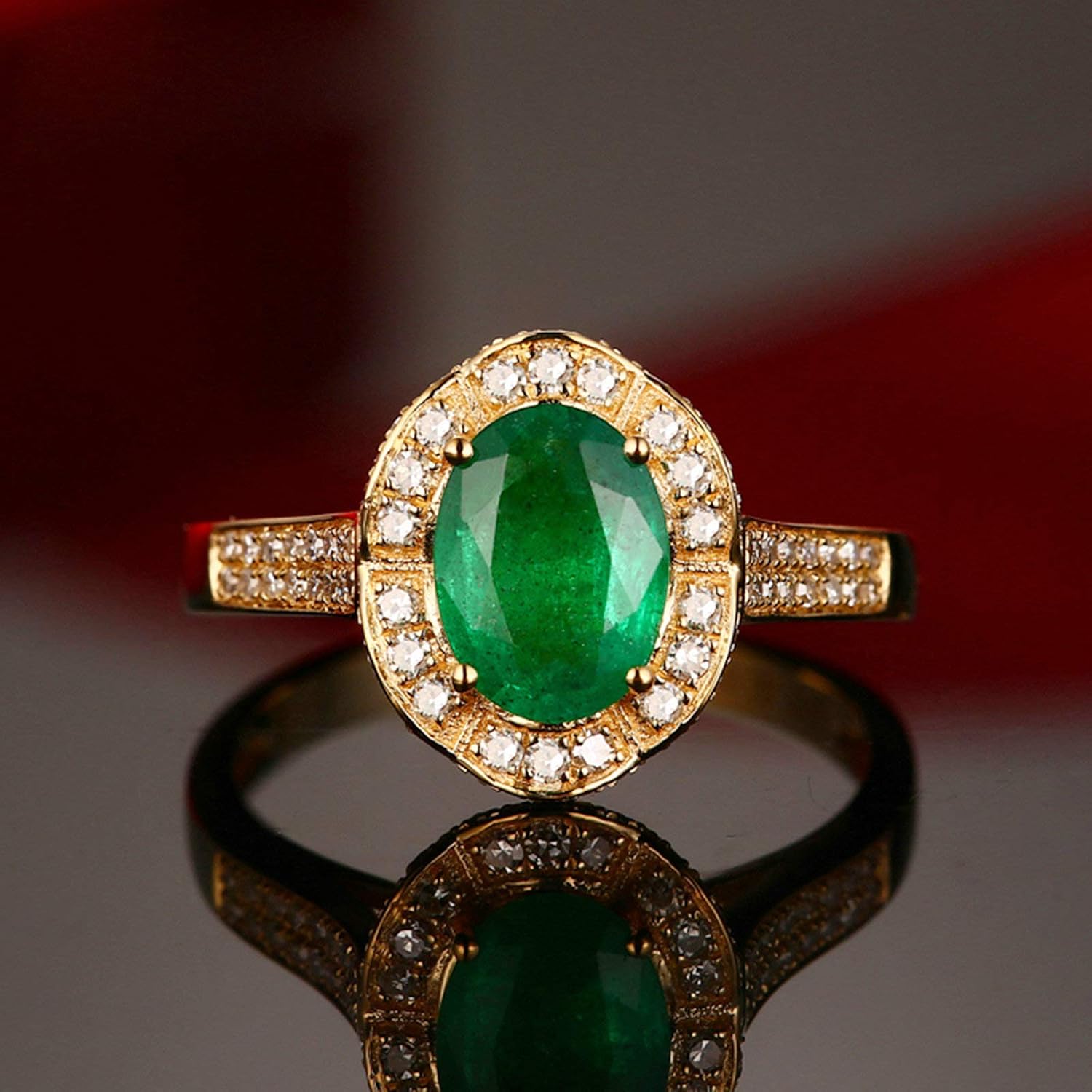 Aienid 18Ct Yellow Gold Wedding Bands for Women 1.01Ct Green Oval Cut Emerald with Diamond Inaly Wedding Rings for Women