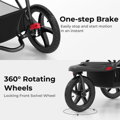 INFANS Jogging Stroller, Foldable Jogger with Air-Filled Tires Shock Absorbing Suspension Adjustable Backrest, Baby Running Strollers
