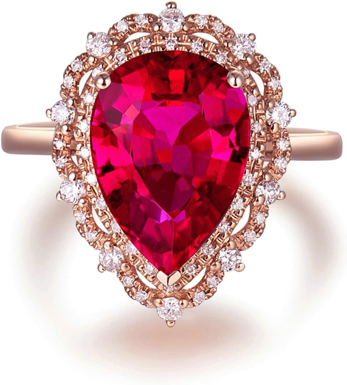 18K Rose Gold Ring 4ct Pear Shape Tourmaline with 0.28ct Diamond Engagement Rings for Girls