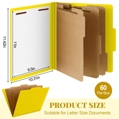 Skyygemm 60 Pcs Classification Folders Letter Size, 3 Divider Pressboard File Folder with Fasteners, Expanding File Organizer Bulk for Documents, Projects, Reports, School Teacher, Office (Orange)