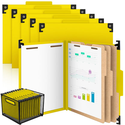 Henoyso 10 Pcs Hanging Classification File Folders, Letter Size Red Folders with 3 Pressboard Dividers, 8 Fasteners, 4 Inch Expansion, 1/3-cut Top Tab for Medical Records and File Cabinet Organizer