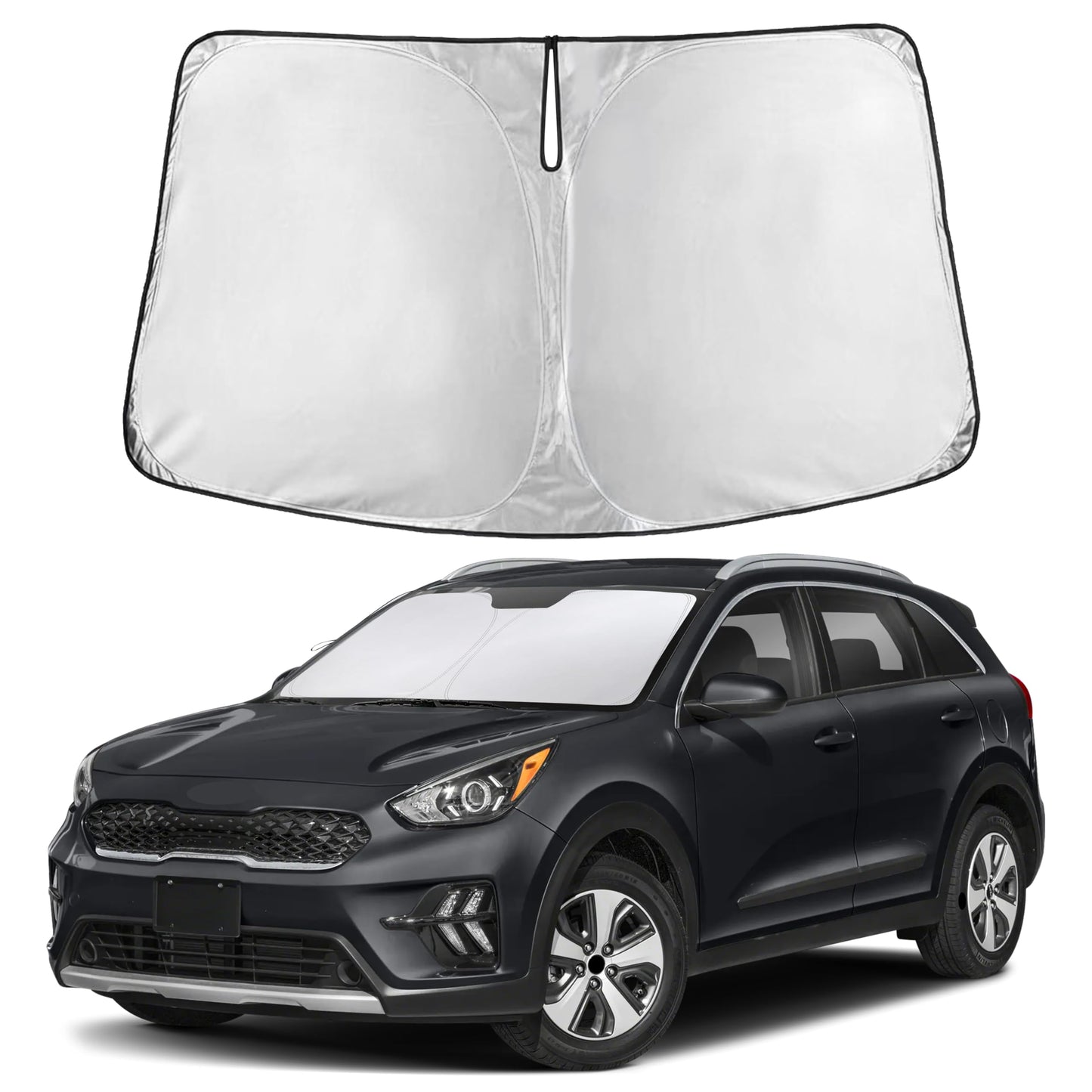 EcoNour Car Windshield Sunshade | Blocks 99% Heat & Keeps Interior Cool | Universal Fits Cars, SUVs, Trucks | Automotive Sun Screen, Visor & Car Accessories for Summer | Medium (64x32 Inches)