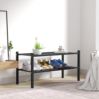 ROMGUAR CRAFT 3 Tier Bamboo Shoe Rack for Closet Free Standing Wood Shoe Shelf Storage Organizer for Entryway Small Space Stackable 27"x11"x20" (Natural)