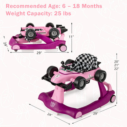 BABY JOY 4-in-1 Baby Walker, Foldable Activity Walker with Adjustable Height & Speed, Music, Lights, Anti-Rollover, Toddler Push Walker, Baby Walker with Wheels for Boys Girls 6-18 Months (Pink)