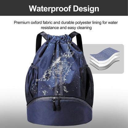 Hoedia Sports-Kordelzugrucksack – Schwimm-Turnbeutel mit Schuhfach und wasserdichter Tasche für Damen und Herren