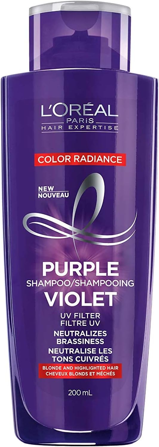 L’Oréal Paris Color Radiance Purple Shampoo, Purple Shampoo For Blonde Hair, Neutralizes Brassiness with Purple Pigments & UV Filter for Bleach, 200 ml