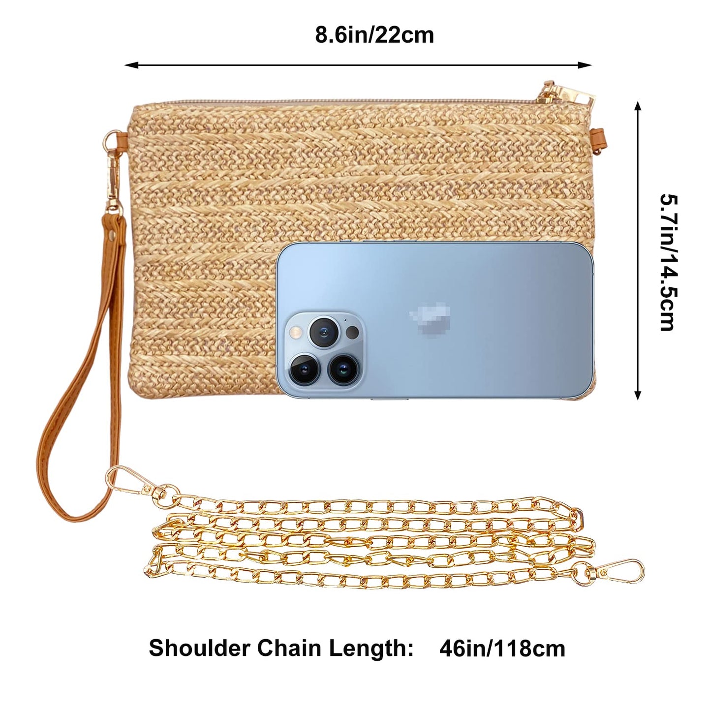 Beurlike Strohkupplung Geldbörsen für Frauen Strand Handgelenktasche Kleine Umhängetasche für Mädchen (Natur)