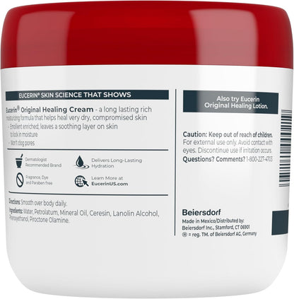 Eucerin Original Healing Cream, Unscented Body Cream for Extremely Dry, Sensitive and Compromised Skin, Emollient Enriched Body Moisturizer, 16 Oz Jar, Pack of 2