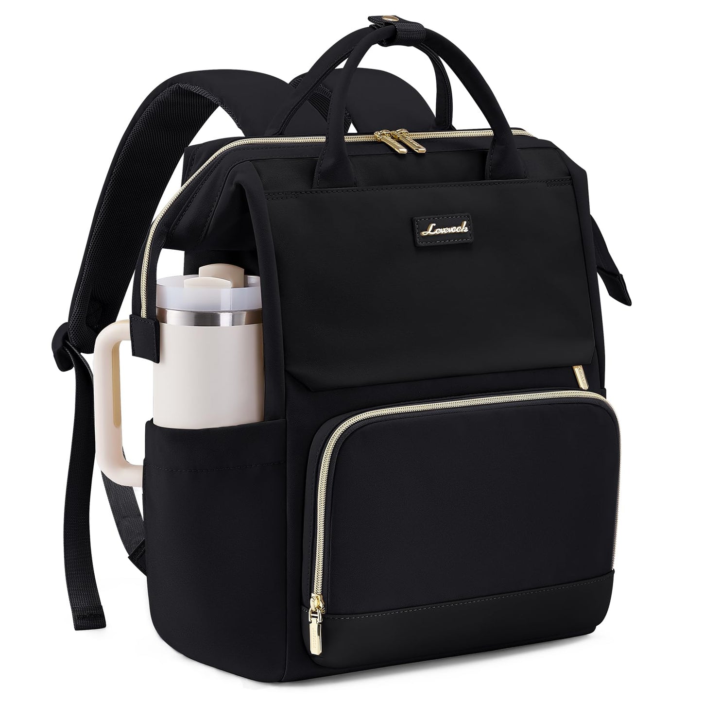 LOVEVOOK Laptop Backpack for Women with Giant Tumbler Holder Pocket, 15.6 inch Travel Work Bag Purse for Nurse Teacher, Waterproof Casual Daypack Bookbag for College Business