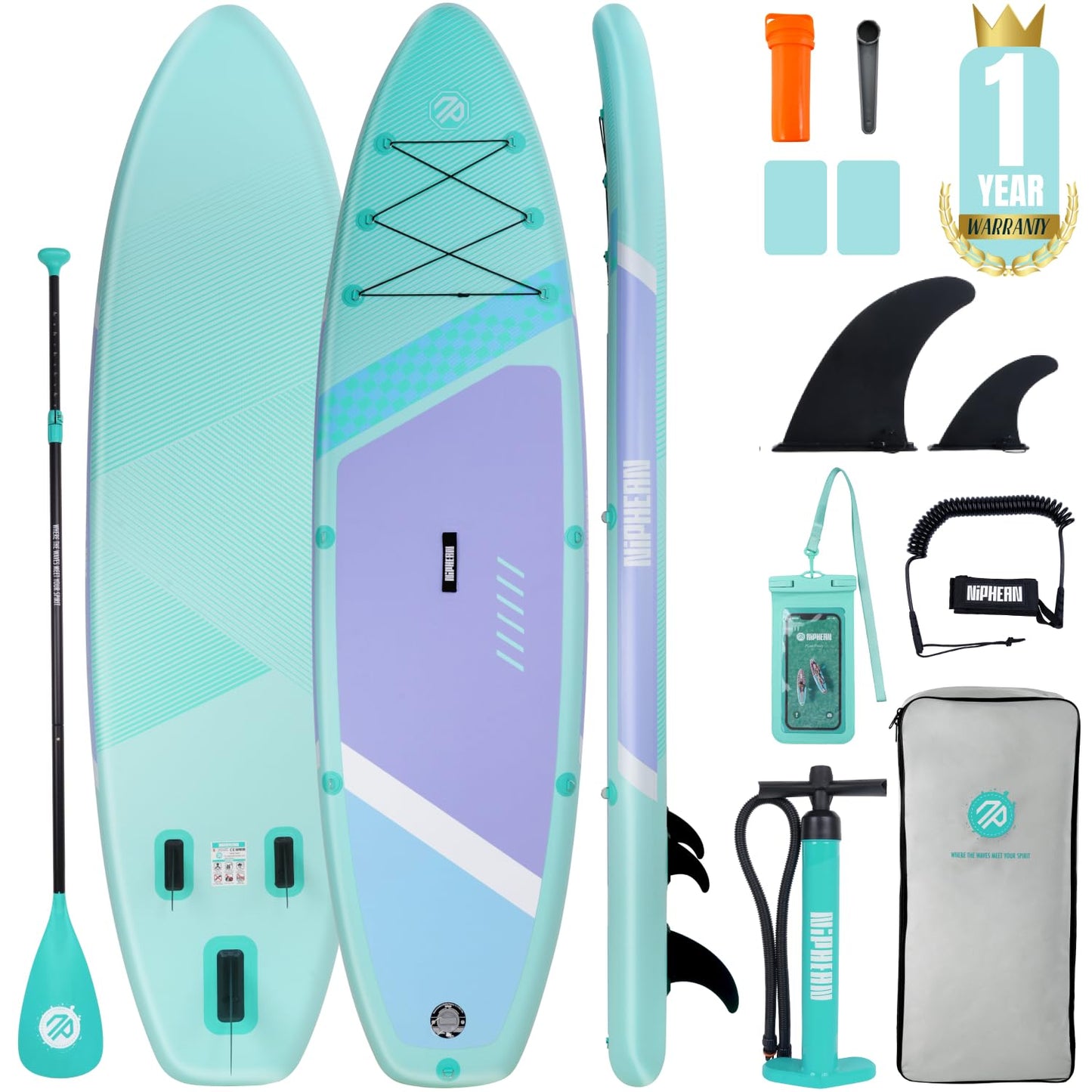 Niphean Inflatable Stand Up Paddle Board with SUP Accessories, Anti-Slip EVA Deck, 10’6’’ Inflatable Paddle Boards for Adults & Youth of All Skill Levels