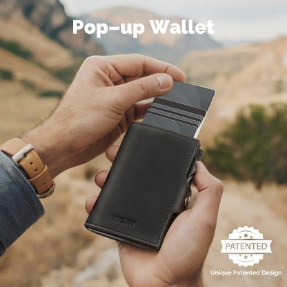 YESIIW Minimalistisches Pop-up-Kartenetui für Herren, RFID-blockierend | Schlankes Visitenkartenetui mit Geldfach | Aluminium-Metall-Bankkartenetui für Scheine, Münzen und Debitkarten