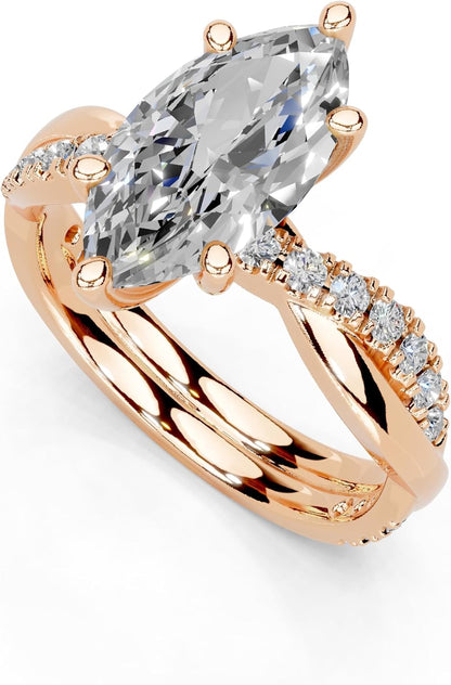 1-5 Carat 14K 18K Gold Platinum/Silver Marquise Cut 6 Prong Split Shank Lab Grown Diamond Ring Engagement Anniversary Wedding IGI Certified Promise Rings for Women (1-5 Ct, F-G Color, VS1-VS2 Clarity)
