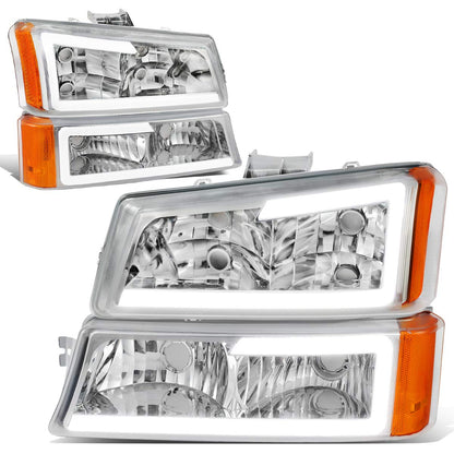 DNA MOTORING HL-LB-CSIL03-BK-CL1 Black Housing 3D LED DRL Headlight Bumper Lamp Set Compatible with 03-06 Silverado 1500-3500 / Avalanche 1500 2500