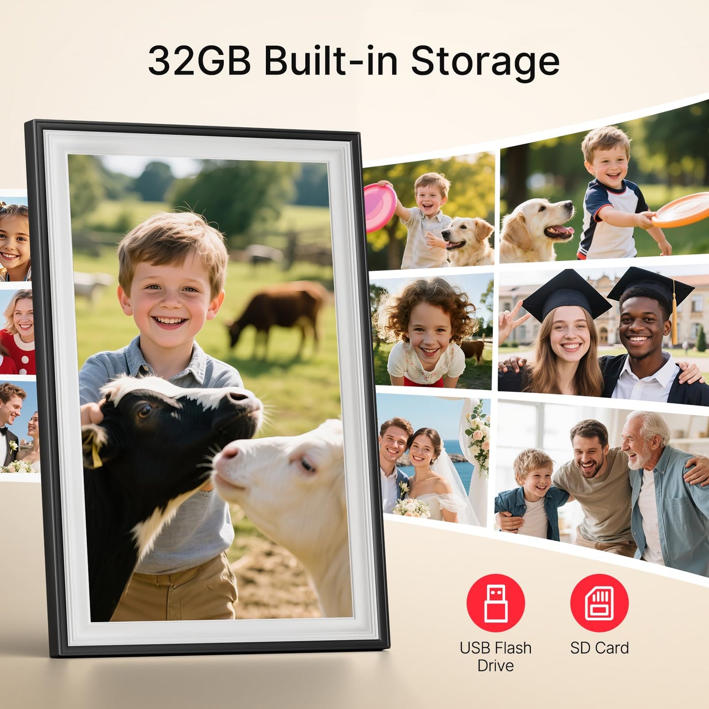 Frameo 10.1 Inch WiFi Digital Picture Frame, Smart Cloud Electronic Photo Frame with HD IPS Touch Screen Slideshow 32GB Memory Auto-Rotate Wall Mount, Share Photos/Videos from Phone - Gifts for Mom