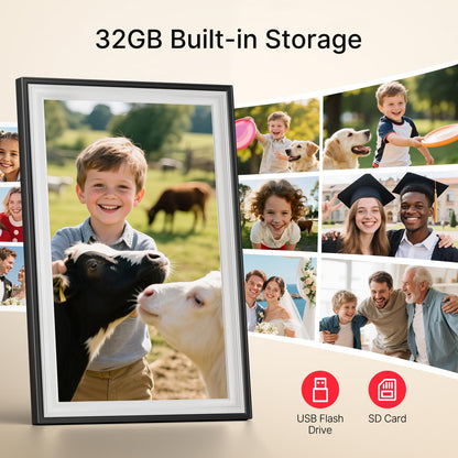 Frameo 10.1 Inch WiFi Digital Picture Frame, Smart Cloud Electronic Photo Frame with HD IPS Touch Screen Slideshow 32GB Memory Auto-Rotate Wall Mount, Share Photos/Videos from Phone - Gifts for Mom