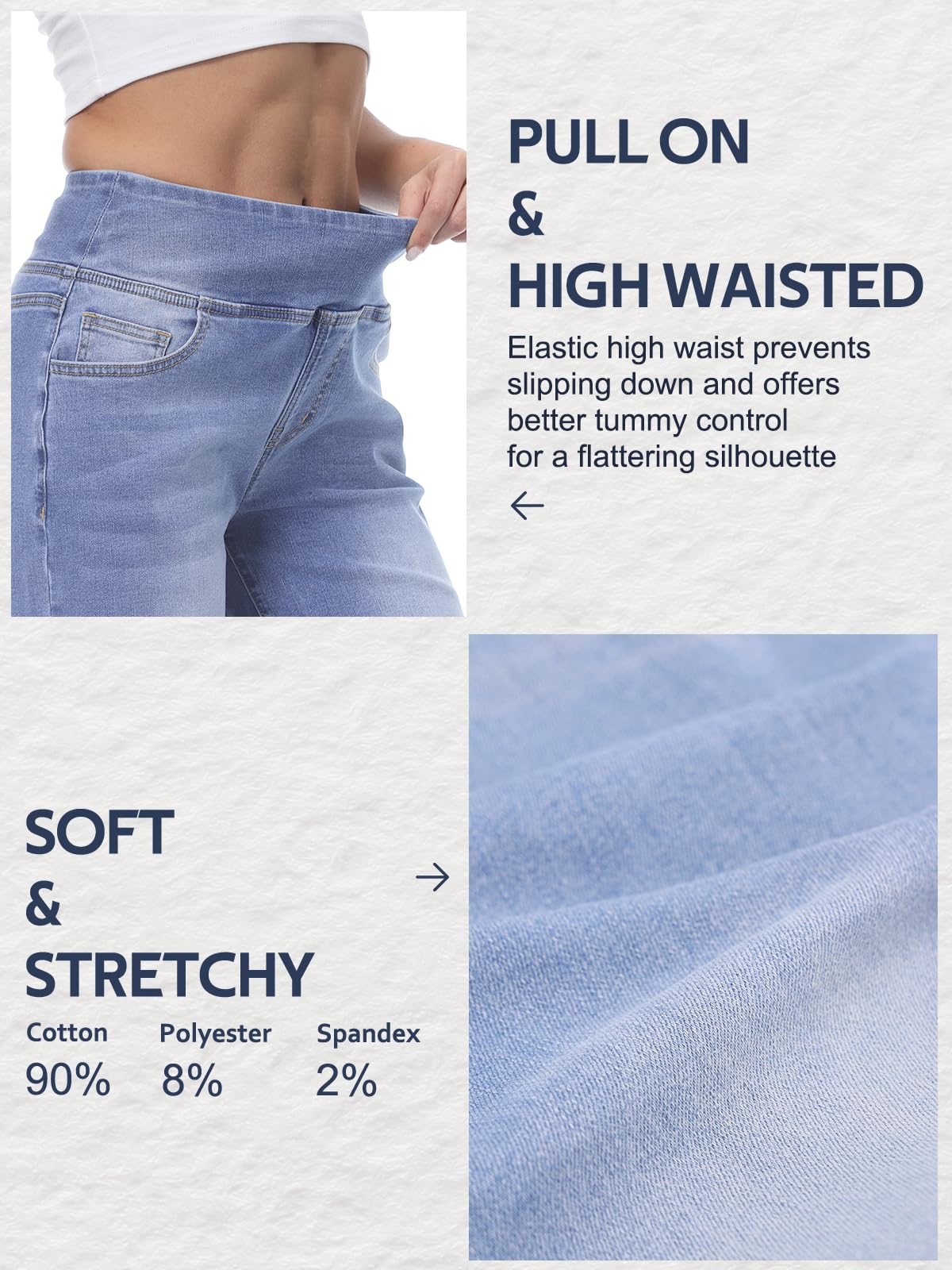 Chasehot Damen Jeans, Weites Bein, zum Reinschlüpfen, High Waist, Stretchy, Baggy, Trendy, Bauchkontrolle, Gerades Bein, Denim, Dunkelindigo Waschung-L