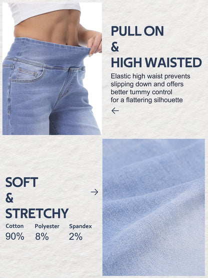 Chasehot Damen Jeans, Weites Bein, zum Reinschlüpfen, High Waist, Stretchy, Baggy, Trendy, Bauchkontrolle, Gerades Bein, Denim, Dunkelindigo Waschung-L
