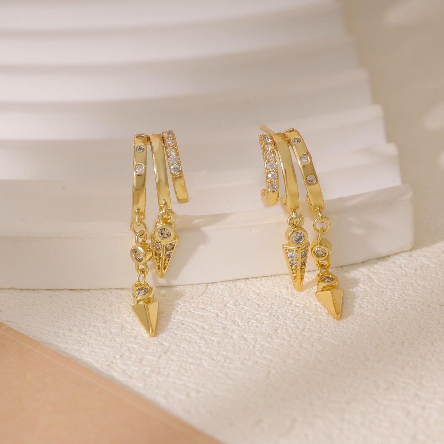 Dangle Earrings for Women,14k Gold Plated Triple Huggie Stud Earrings Cute Statement Chain Earring Dainty Drop Earrings for Women Trendy Gold Plated Jewelry