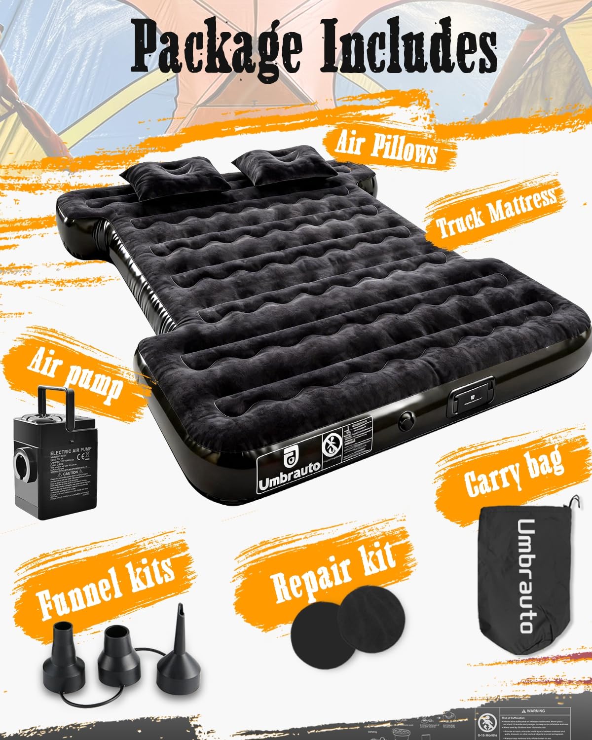 Umbrauto Car Air Mattress Backseat| Inflatable Truck Back Seat Camping Airbed for SUV Rear Seat, Blow Up Sleeping Travel Bed for Van Trunk with Pump & Pillows