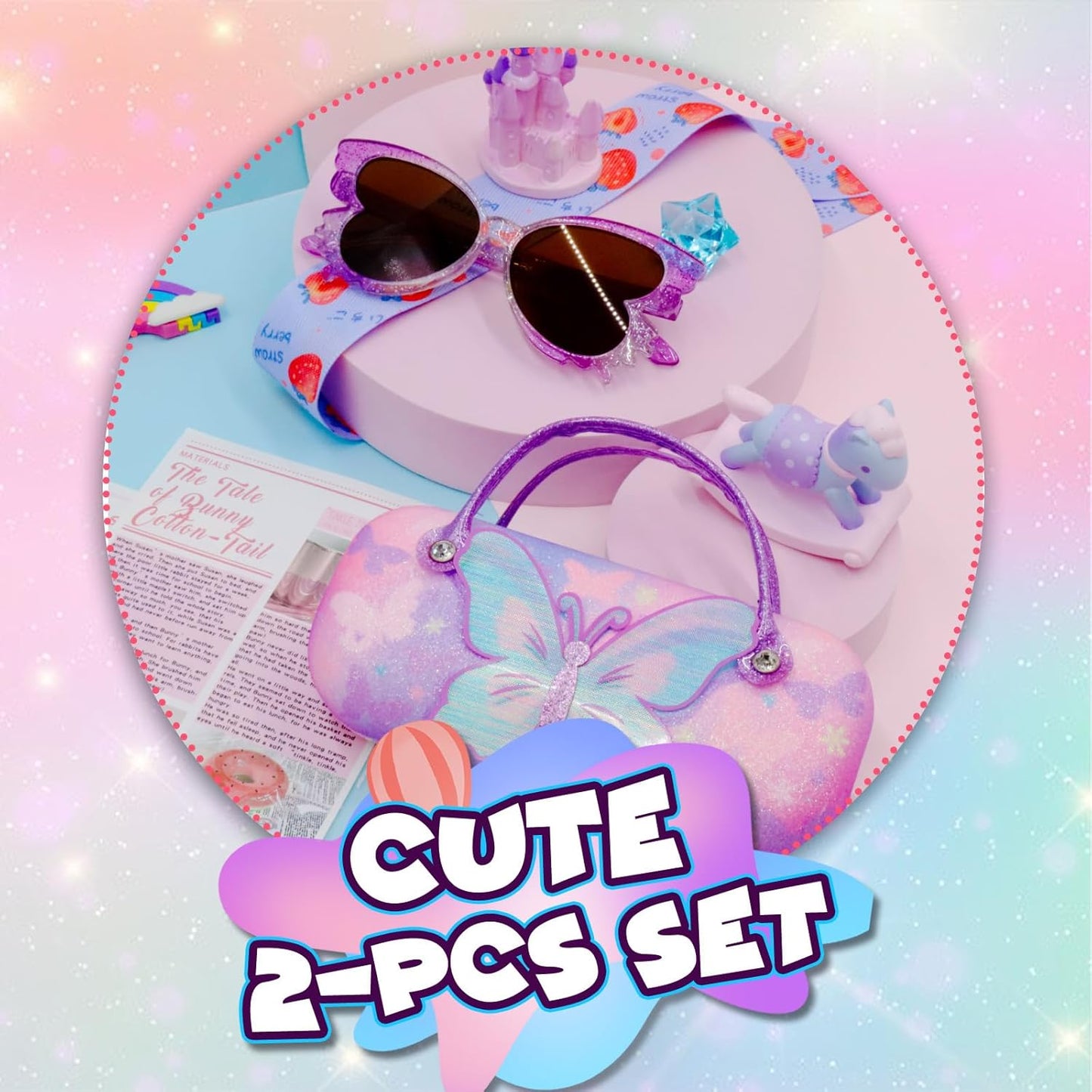 PinkSheep Sonnenbrille für Mädchen, polarisierte Sonnenbrille für Babys und Kinder mit Etui, Einhorn, Oval, Katzen, Herzbrillen, UV400-Schutz
