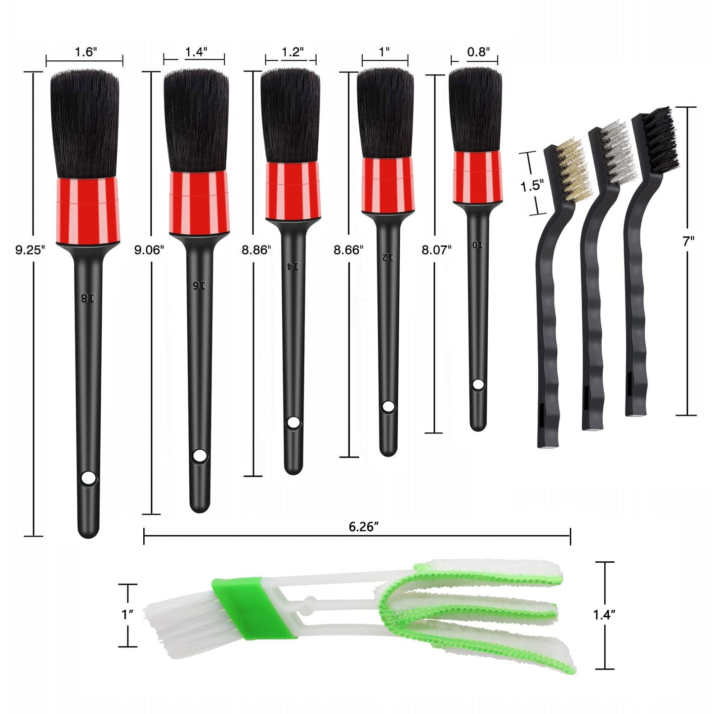 10pcs Auto Car Detailing Brush Set Car Interior Cleaning Kit Includes 5 Boar Hair Detail Brush,3 Wire Brush, 2 Air Vent Brush for Cleaning Interior Exterior, Dashboard Engines Leather Wheel