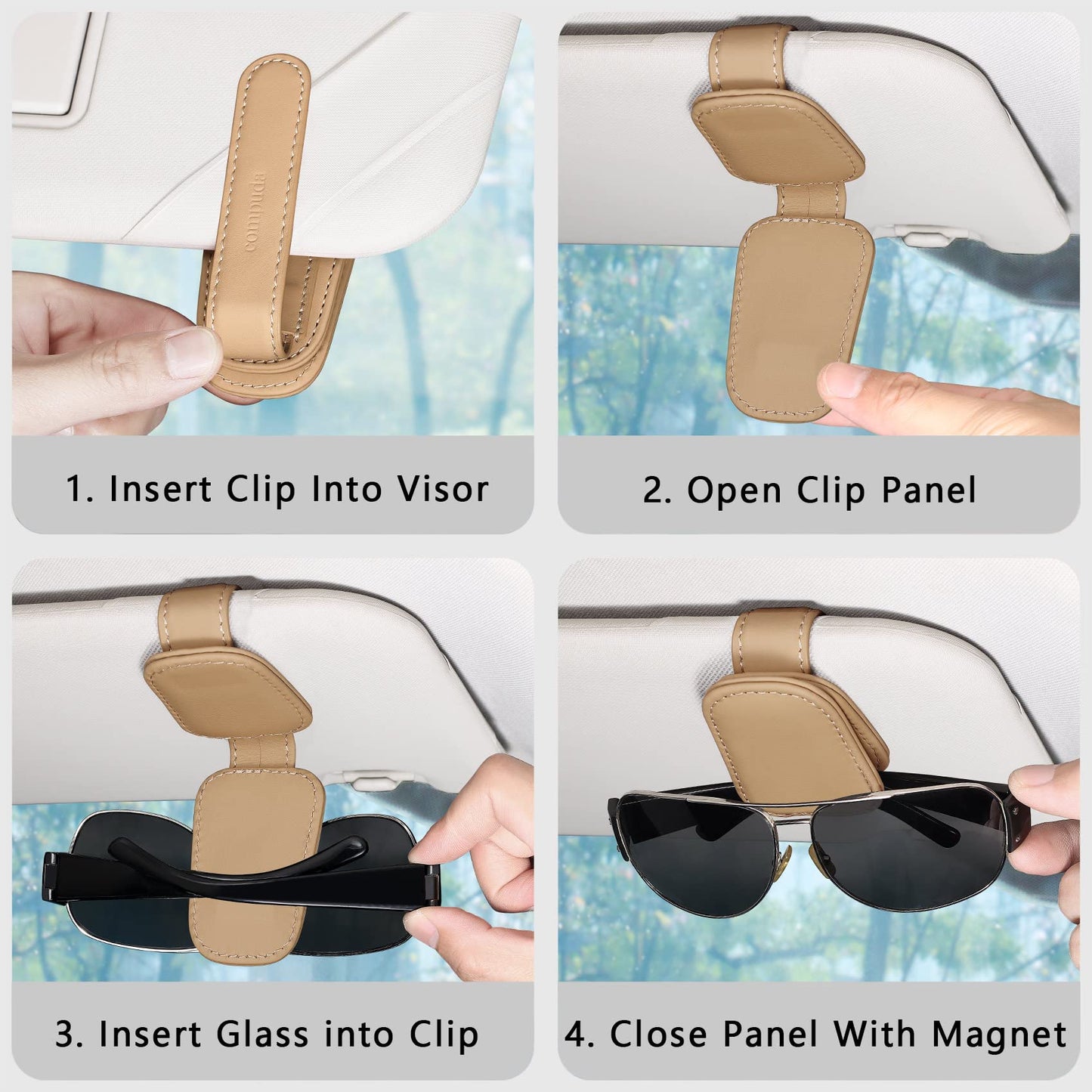 2 Packs Sunglasses Holder for Car Visor, Genuine Leather Car Sunglass Holder, Glasses Clip for Cars,Auto Interior Accessories Universal for SUV Pickup Truck (Black-(2 Pcs)