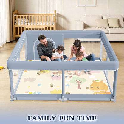 XVISHX 50 x 50 Inch Baby Playpen, Playpen for Babies and Toddlers, Baby Play Pen Playard for Indoor & Outdoor Active Center Game Fence, with Skin-Friendly Fabric and Soft Breathable Mesh, Grey