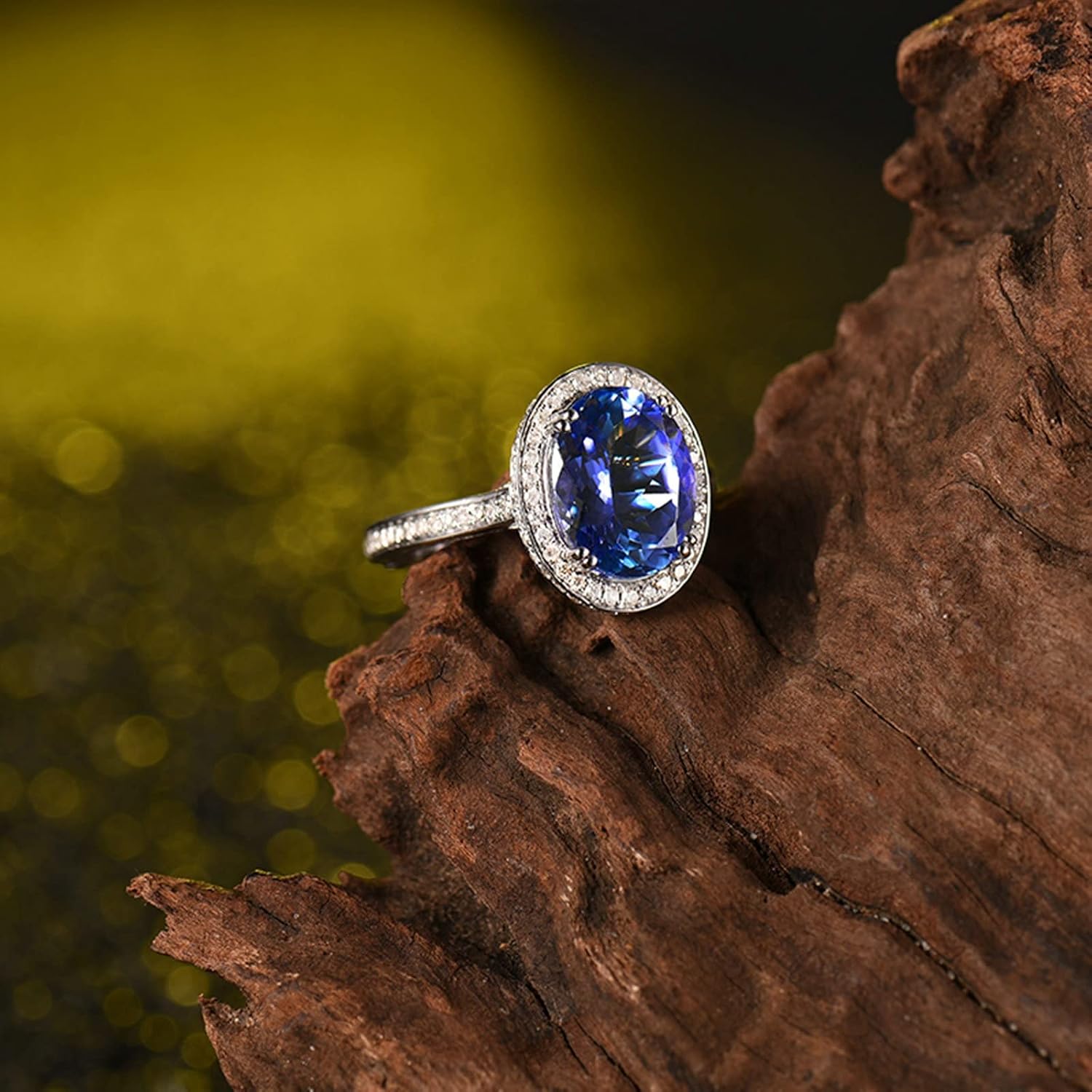 18K White Gold Ring 3.2ct Oval Shape Tanzanite with 0.73ct Diamond Wedding Band for Girls