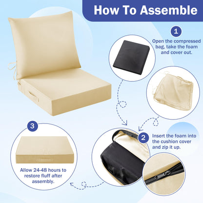 IASEAHK Outdoor Chair Cushions, 24 x 24 Inch Outdoor Cushion for Patio Furniture, Patio Chair Cushion, Waterproof & Fade Resistant Deep Patio Furniture Cushions Set with Handle and Ties, Navy Blue
