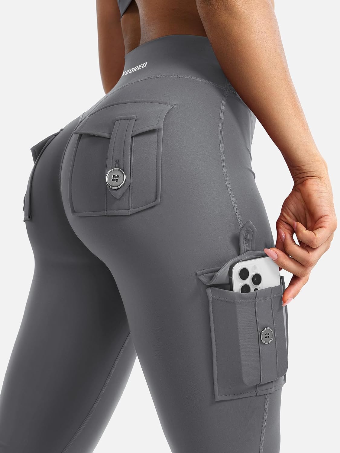 YEOREO CoreFlex Damen Workout Schlaghose Leggings mit Taschen Versteckter Scrunch High Waist Cargo Gym Yoga Leggings ohne Vorderseite