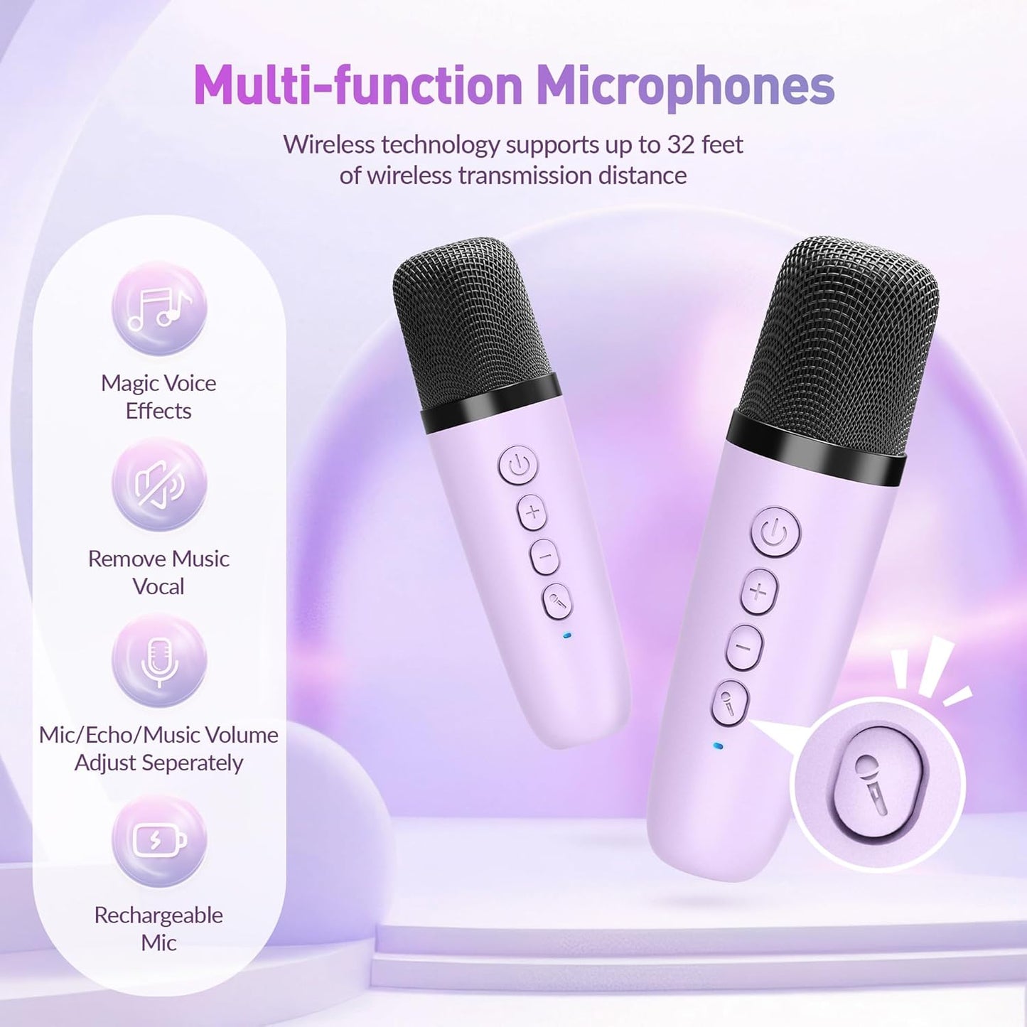 Mini Karaoke Machine for Kids Adults, Portable Bluetooth Speaker with 2 Wireless Microphone, Birthday Gifts for Girls Boys Ages 4, 5, 6, 7, 8, 9, 10, 12+ Years Old (Pinkcolor)