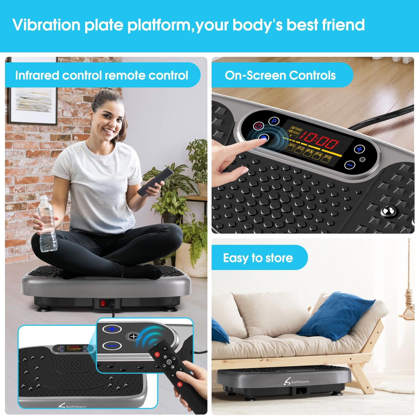 SoftGym Waver Vibration Plate Exercise Machine for Lymphatic Drainage Weight Loss,120 Speed Levels Vibrating Platform with Resistance Bands,Full-Body Workout Equipment for Muscle Activation