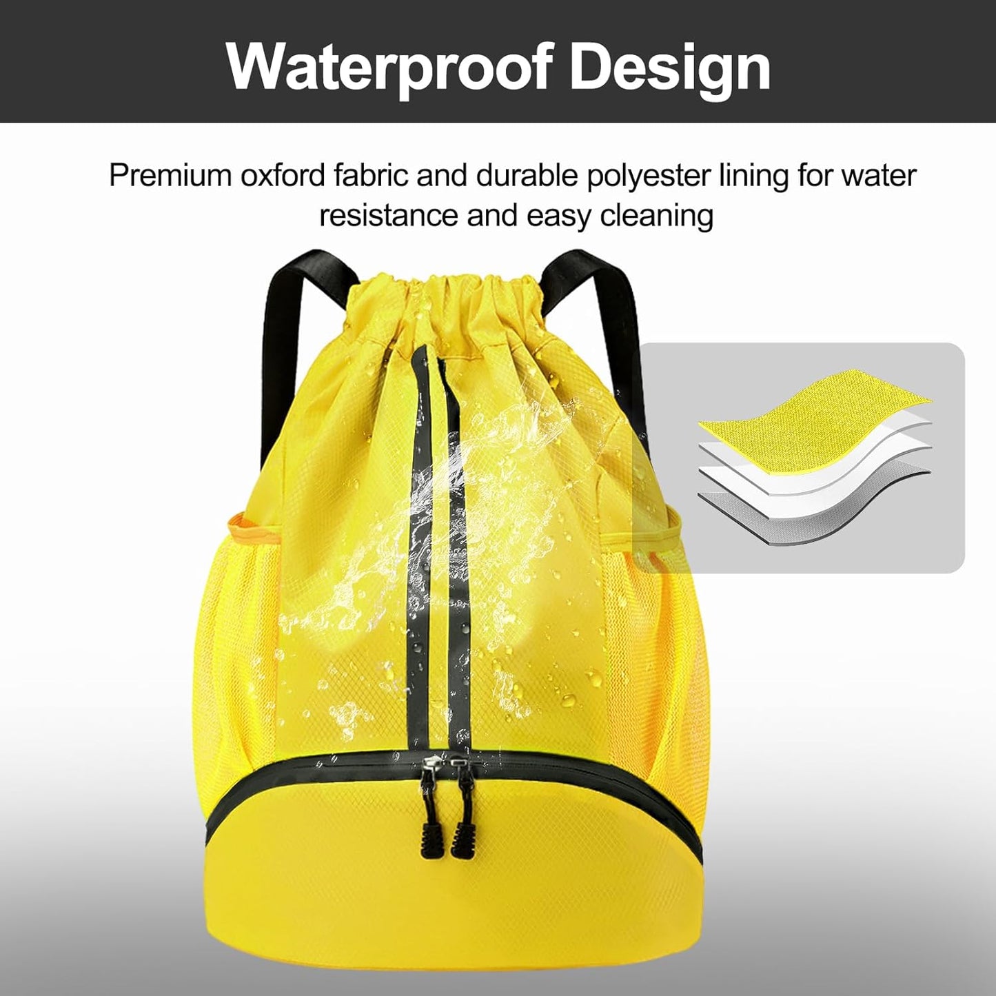 Hoedia Sports-Kordelzugrucksack – Schwimm-Turnbeutel mit Schuhfach und wasserdichter Tasche für Damen und Herren