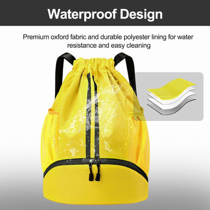 Hoedia Sports-Kordelzugrucksack – Schwimm-Turnbeutel mit Schuhfach und wasserdichter Tasche für Damen und Herren