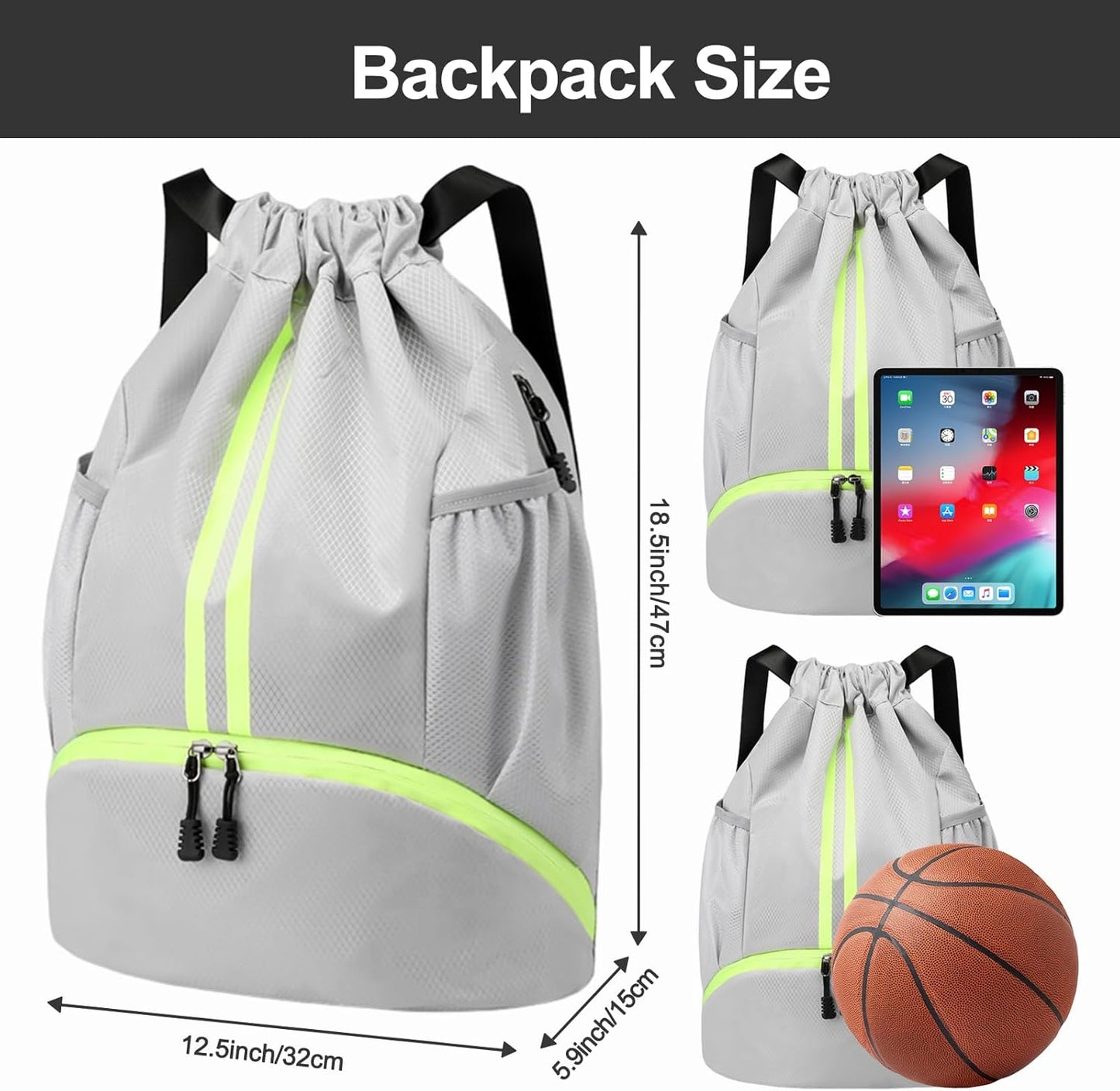 Hoedia Sports-Kordelzugrucksack – Schwimm-Turnbeutel mit Schuhfach und wasserdichter Tasche für Damen und Herren