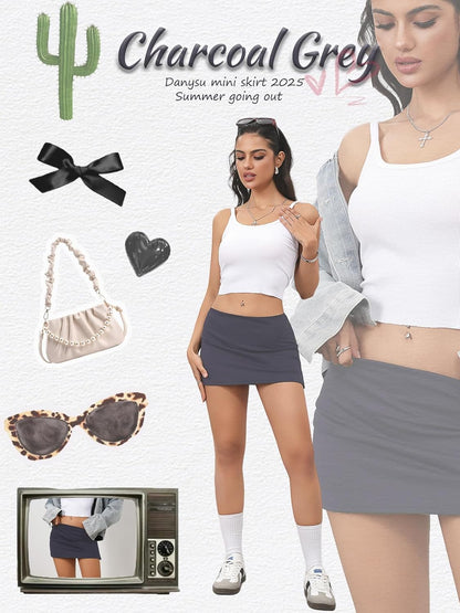 Danysu Dehnbare Mini Skorts Mid Waist Rock mit Shorts Seitenschlitz 2025 Sport Alltag Ausgeh-Outfits