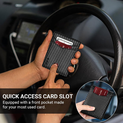 VATAN Herren Slim Wallet RFID Schutz Leder Kreditkartenetui für 15 Karten, Bifold Minimalistisches Dünnes Portemonnaie mit 2 Ausweisfenstern und Geldscheinfach, mit Geschenkbox (Carbon Fiber Schwarz)